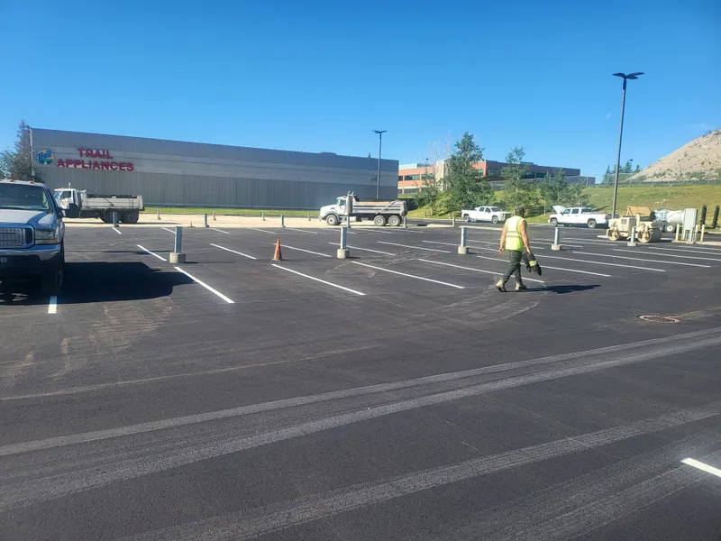 Finished and line-painted asphalt at the Costco Calgary staff parking lot