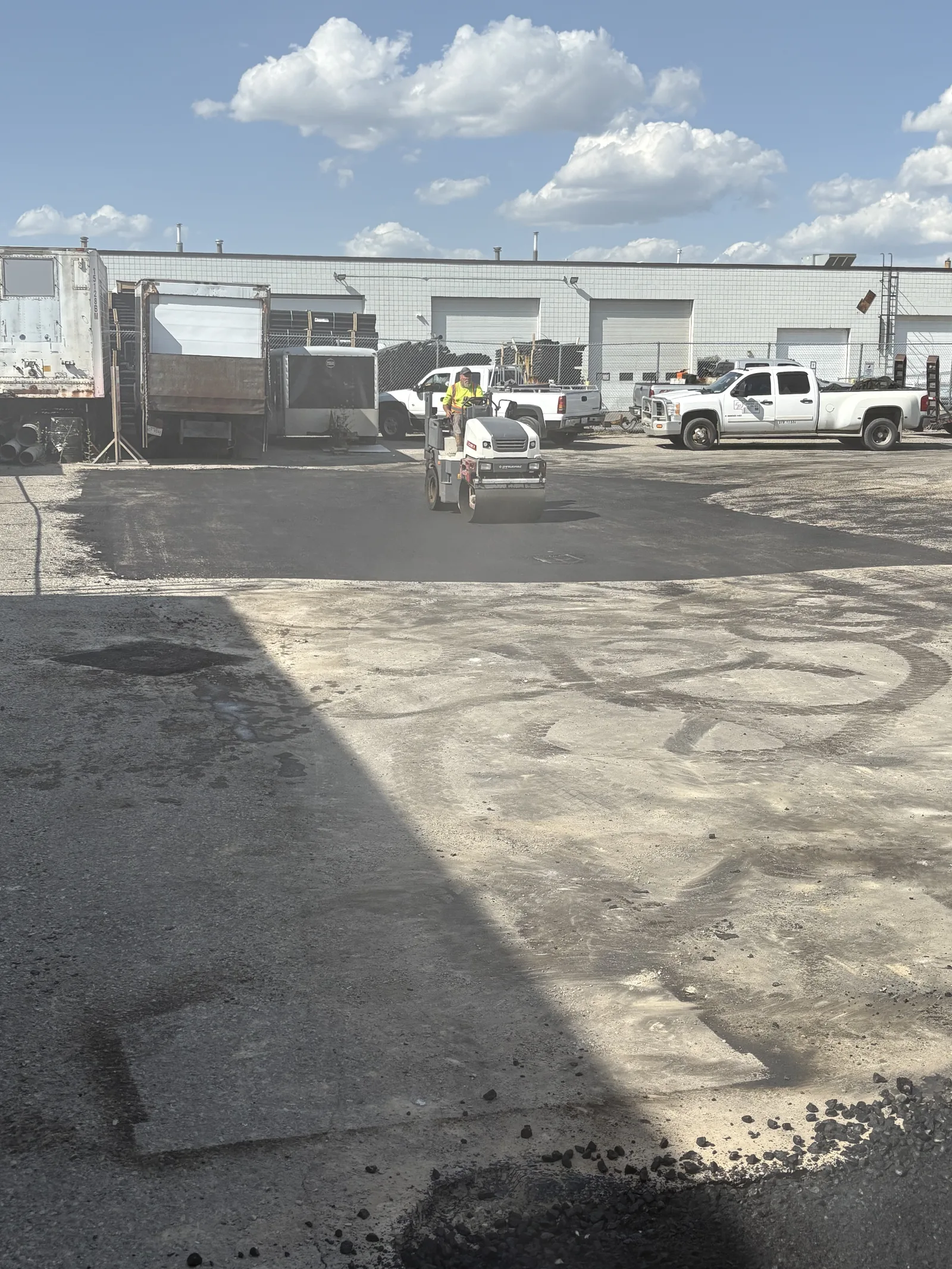 Commercial Paving crew and equipment in Calgary